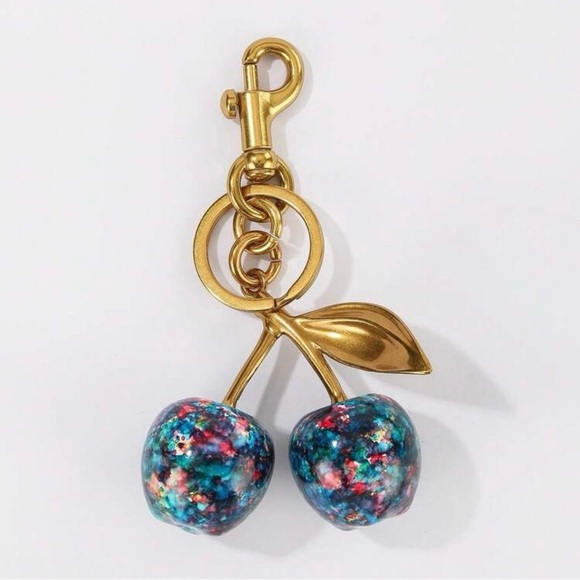 Handbags - Gold Cherry Multicolor Purse Bag Charm Keychain